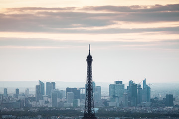 PARIS, FRANCE - MAY 6, 2018: Aerial view of Eiffel tower and Paris illuminated by night, Paris, France