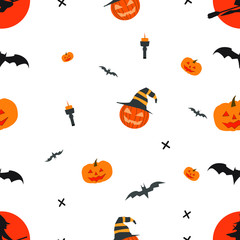 Seamless pattern. Halloween pumpkin. Vector graphics. Flat icon. Background. Your design.