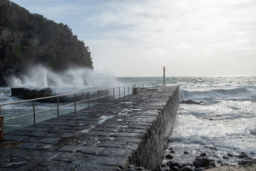 Rough sea and big waves in Caloura, Azores