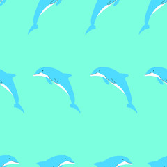 Seamless pattern. Cartoon dolphin. Vector graphics. Flat icon. Background. Your design.