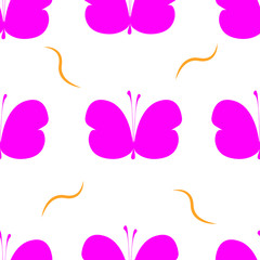 Seamless pattern. Pink butterfly. Vector graphics. Flat icon. Background. Your design.