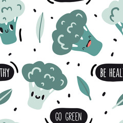 Be healthy, go green. Seamless pattern with broccoli