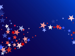 American Independence Day red blue white stars vector backgound. USA flag colors bright fourth of july wallpaper. Flying star sparkles american symbols. Independence day holiday abstraction.