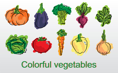 Set of vegetable vector.Vegeterian healthy food collection.Sketches for use in design