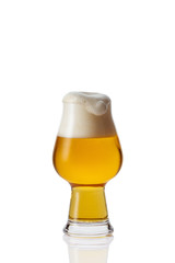 Perfect glass of beer with foam on white background