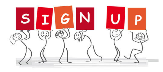 Sign up now vector letters - stick figures