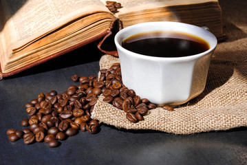 coffee beans, cup of coffee, morning