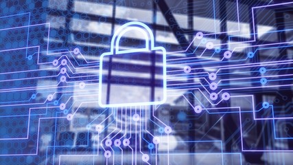 Icon city digital lock internet of things computer background