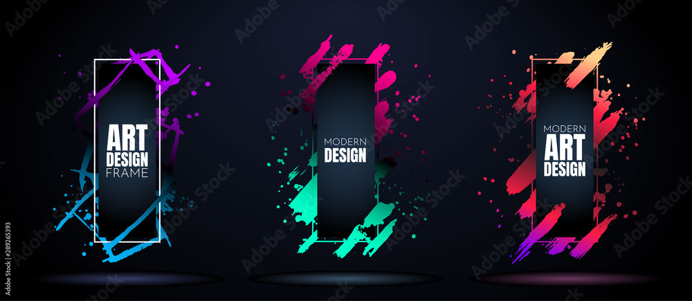 Wall mural vector frame for text. modern art graphics. dynamic frame stylish geometric black background. elemen