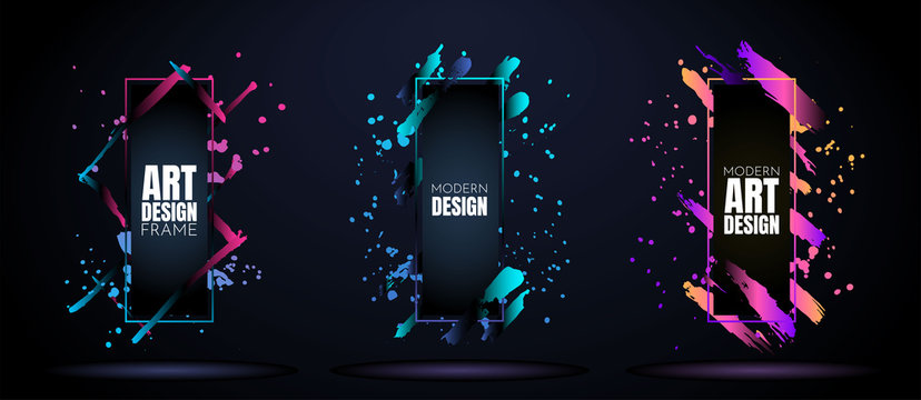 Vector frame for text. Modern Art graphics. Dynamic frame stylish geometric black background. Element for design business cards, invitations, gift cards, flyers and brochures