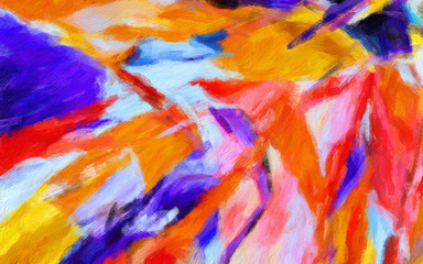 Abstract art background for interior wall prints, decorate printable products and create trendy graphic or web works. Large brush strokes drawing on canvas. Bright colors and unusual form design