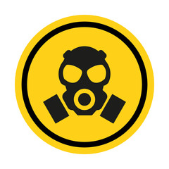 Gas hazard, Ware Respirator, Dust hazard warning yellow sign vector icon isolated on white background.
