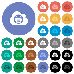 Cloud printing round flat multi colored icons