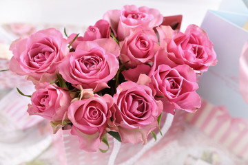 top view of  the bunch of pink roses