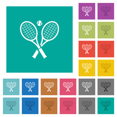 Tennis rackets with ball square flat multi colored icons