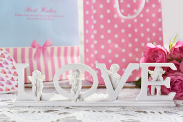 beautiful decor with love letters and angels