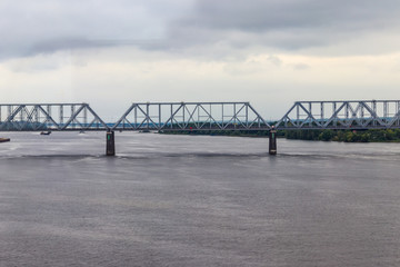 Railway bridge across the Volga river in Yaroslavl, Russia