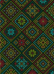 Christmas vertical background. Ethnic style romantic colorful embroidered background. Rhombus cross-stitch pattern. Scandinavian winter folk design.