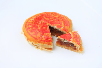 Naklejka na ściany i meble Traditional Chinese pastry or moon cake with lucky word printed on top isolated on white background.