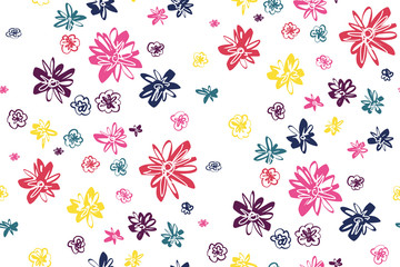 Fototapeta na wymiar Floral seamless background. Colorful pattern in small-scale flowers. Fabric swatch, wrapping, textile print, web.