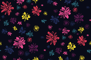 Floral seamless background. Colorful pattern in small-scale flowers. Fabric swatch, wrapping, textile print, web.