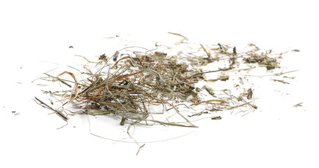 Hay, straw, thatch pile isolated on white background, top view