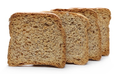 Toast slices with seeds isolated on white background
