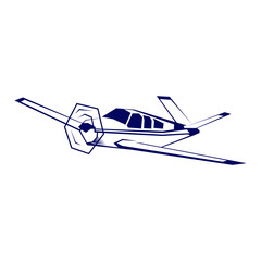 airplane isolated on white background. V tail aircraft vector. Small plane vector illustration. Twin engine propelled aircraft.