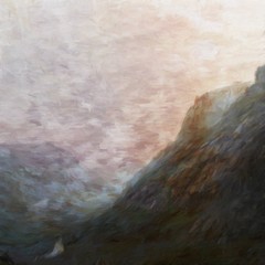 Digital mountains view oil painting with real brush strokes effect. Contemporary impressionism mixed style wall art print. Power of nature scene. Vacation postcards and prints design. Beauty artwork.