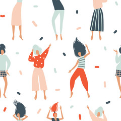 Funny dancing girls seamless pattern