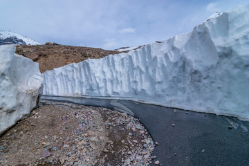 Road with blue sky in ladakh in winters