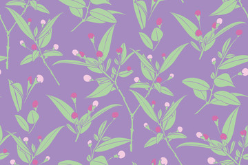 Colorful floral design seamless pattern.  Wild flowers and leaves background. Vector . Textile design, wallpaper, fabric print.