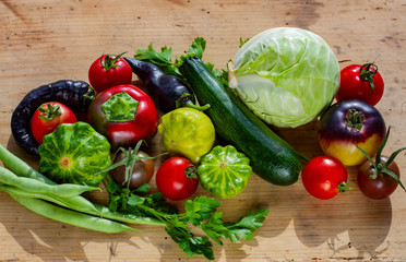 group of vegetables on a wooden