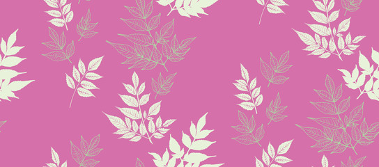 Fototapeta na wymiar Leaves seamless pattern. Vector background hand drawn. Textile print, wrapping ,wallpaper.