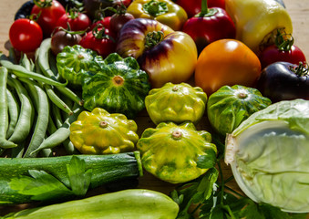 group of vegetables on a wooden
