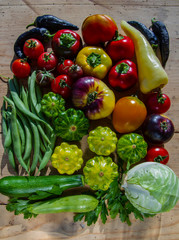 group of vegetables on a wooden