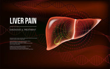Dark red realistic liver and gallbladder banner concept