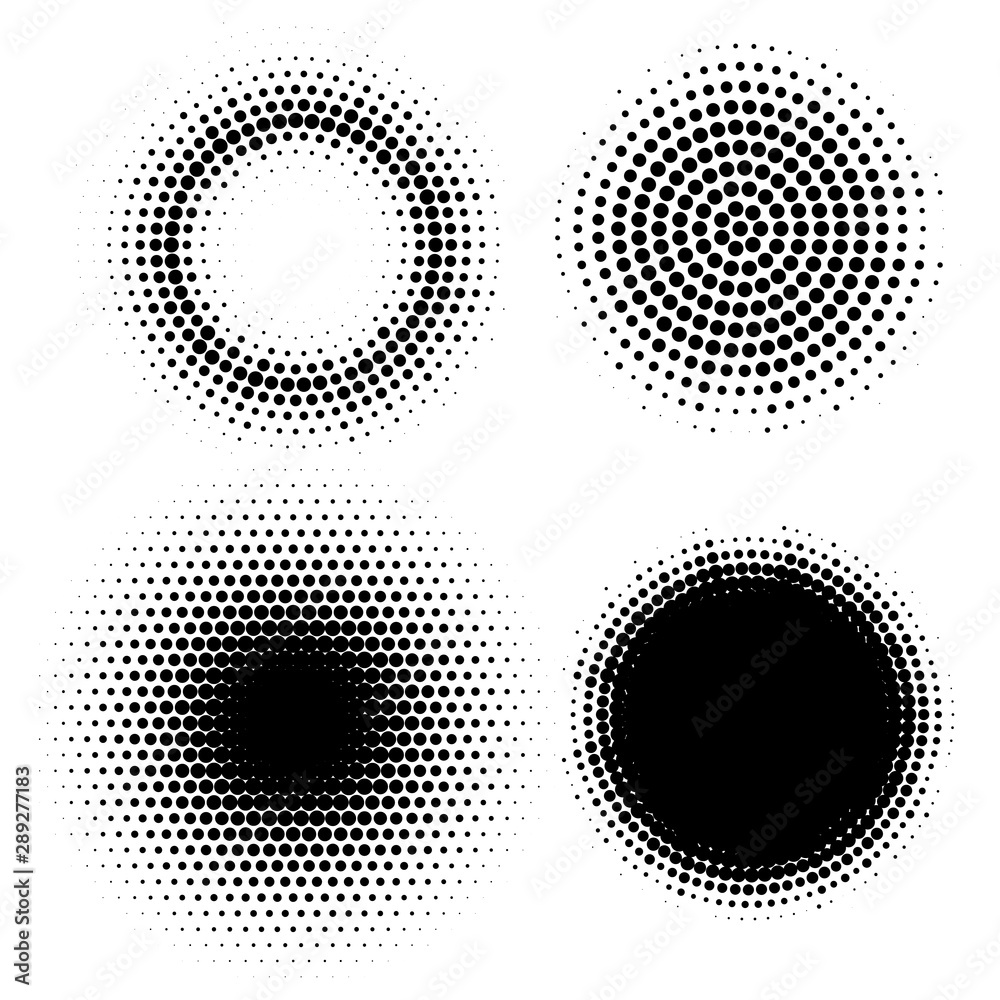 Wall mural halftone effect circles. vector set of abstract graphic digital dotted elements