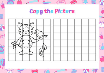 Copy the picture. Drawing activity for kids. Educational game for preschool children. Vector Illustration. 