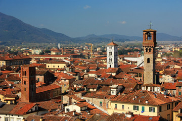 Panorama of the medieval city of Lucca, Italy
