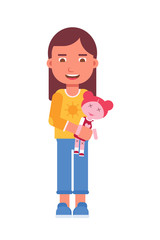Girl holding toy flat vector illustration