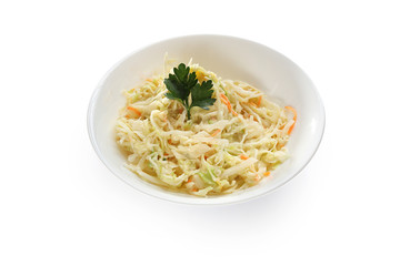 Coleslaw. Ingredients for dish against white background