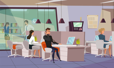 Employees in office flat vector illustration