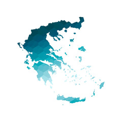 Vector isolated illustration icon with simplified blue silhouette of Greece map. Polygonal geometric style. White background.