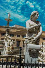 Palermo, Italy - May 25 2013: Piazza Pretoria Square Statues