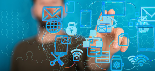 Photo of Out of Focus IT Technician Turning on Data Server..