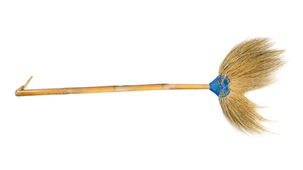 Old broom isolated on white background