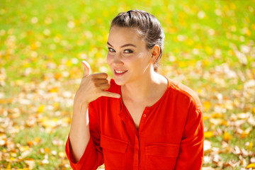 Portrait close up of young beautiful brunette woman