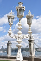 Fototapeta na wymiar Low-Angle Full-Length Three-Lamp Post, Dolmabahce Palace Grounds, Istanbul