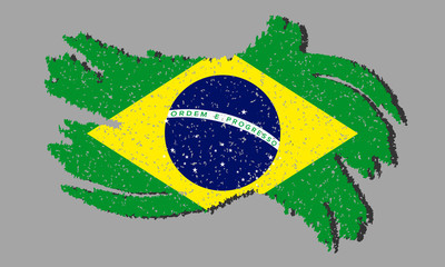 Brazil grunge flag , Brazil flag with shadow, vector illustration